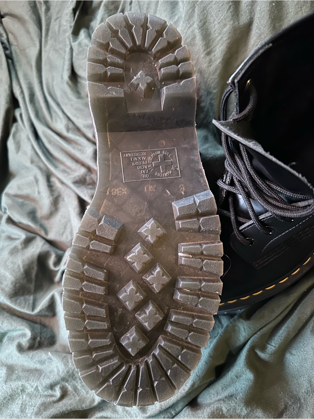 Dr. Martens Black Leather Lace-Up Ankle Boots with Yellow Stitching - Picture 3 of 5